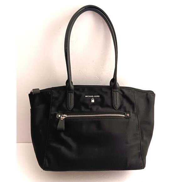 Michael Kors Kelsey Lg Tote Blk Nylon w Blk Saffiano Leather Straps - Picture 1 of 12